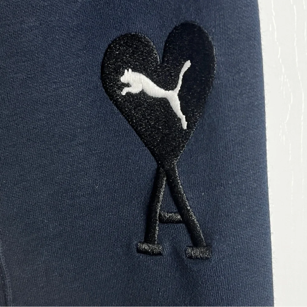 Puma x AMI Paris Navy Track Pants Zip Ankle Drawstring Joggers Womens L - Picture 4 of 14